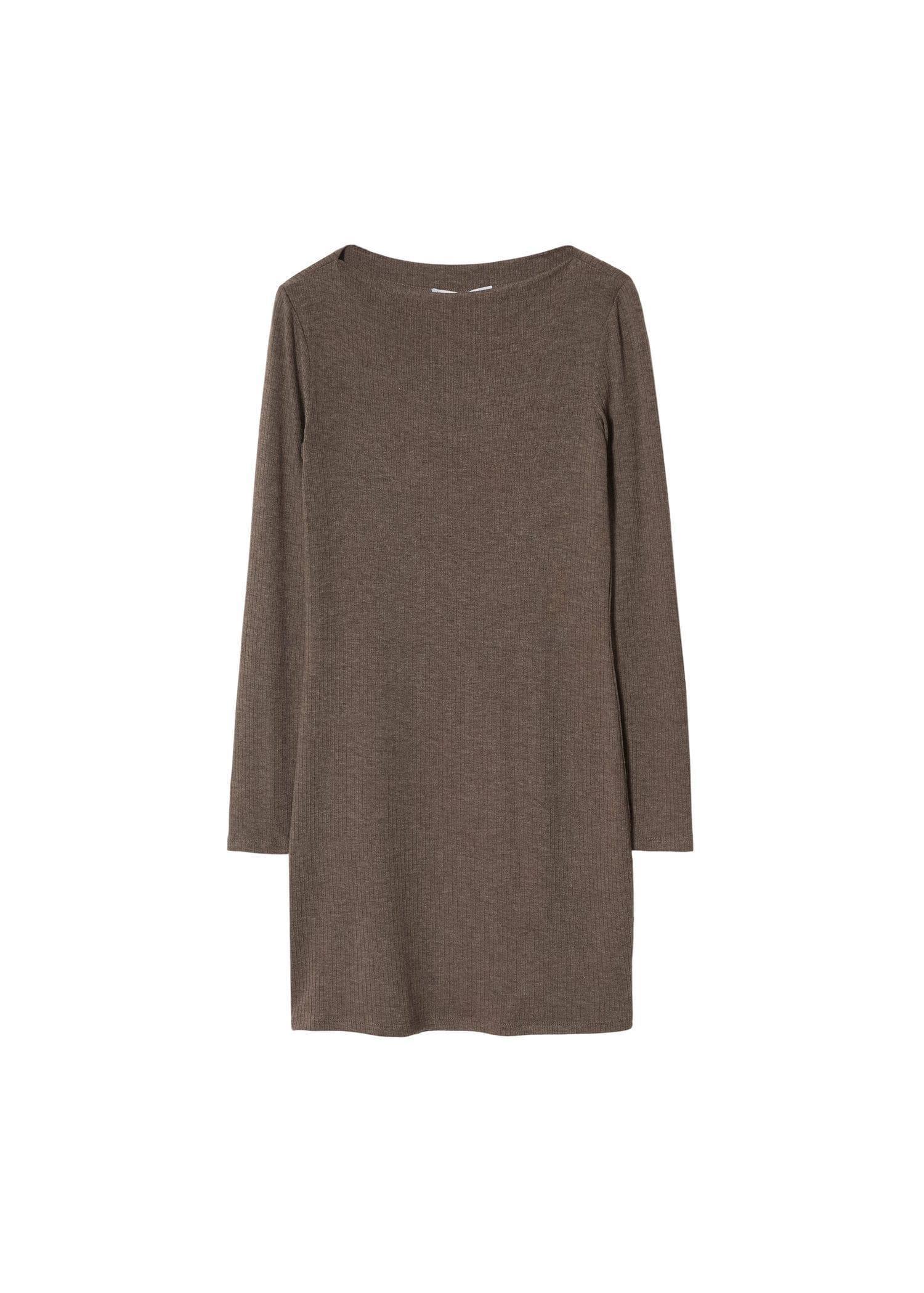 Brown Ribbed Short Dress, , large image number 5