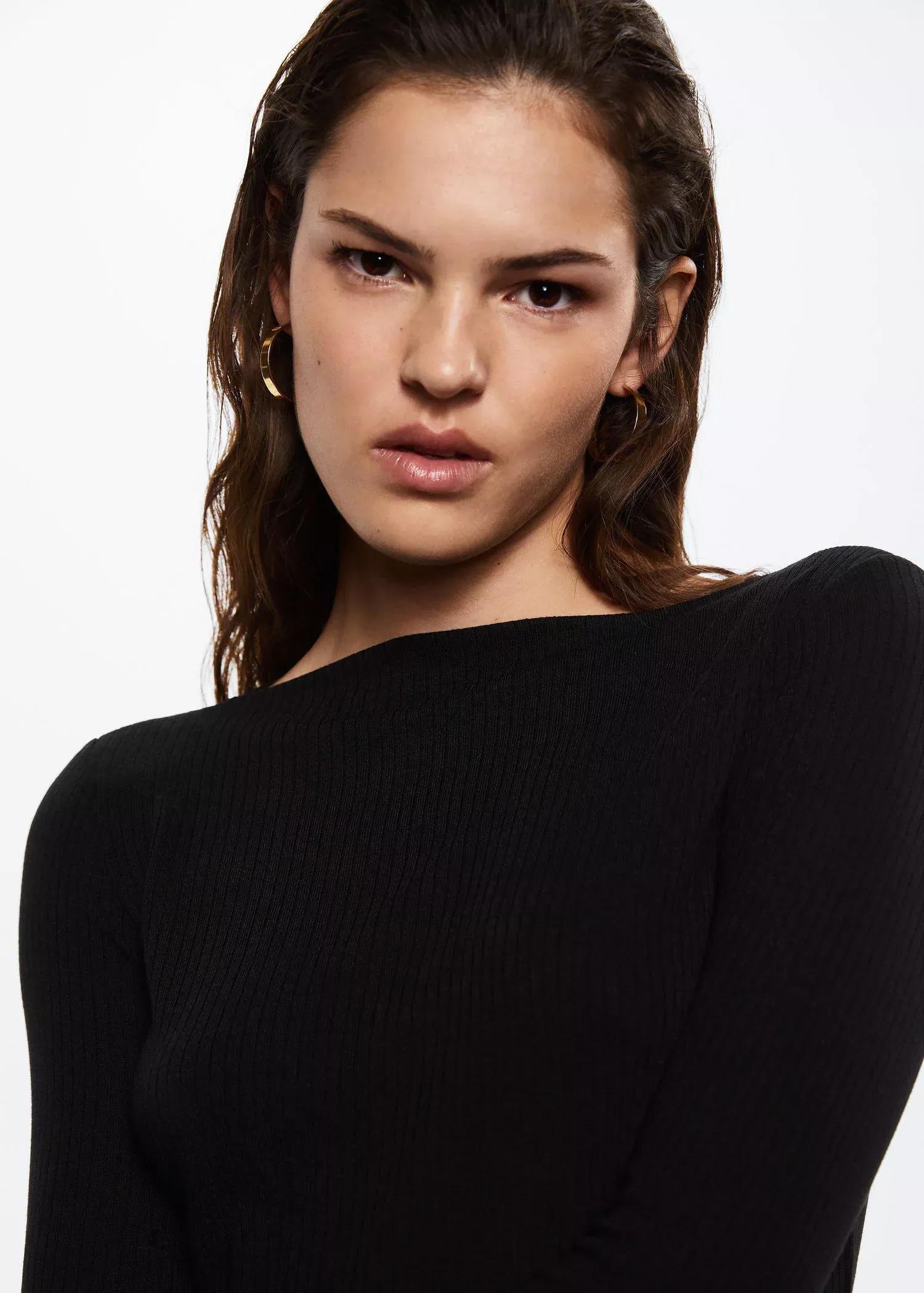 Black Ribbed Short Dress, , large image number 2