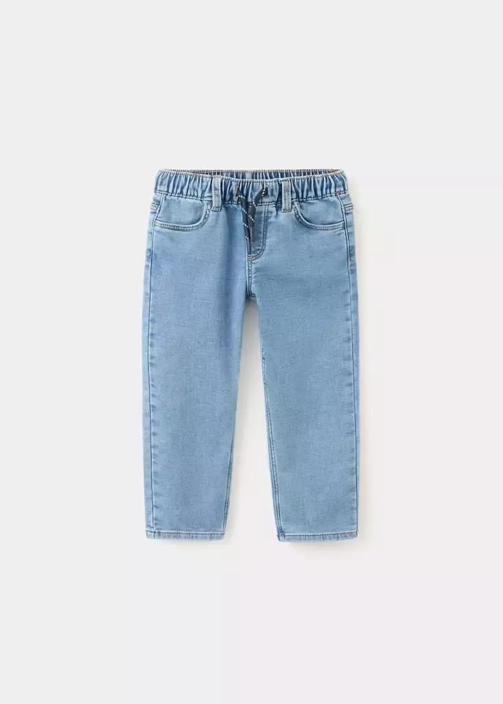 Blue Straight-Fit Jeans With Elastic Waist, Baby Boys, Open Blue, large image number 0