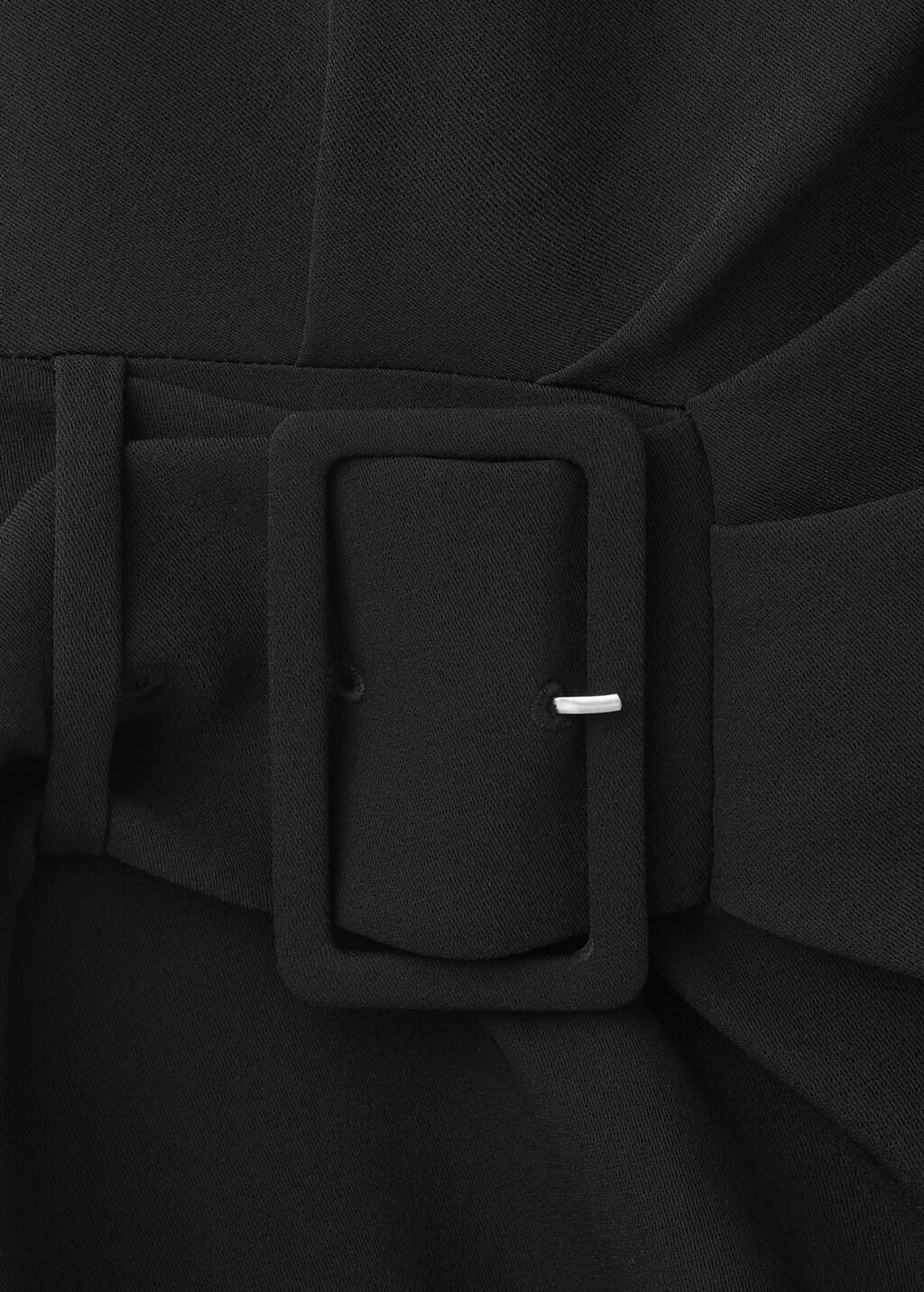 Black Ruched Dress With Belt, Black, medium