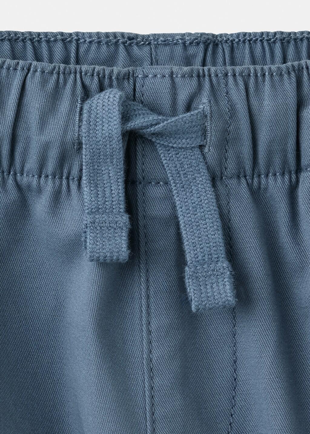 Blue Elastic Waist Cotton Trousers, Baby Boy, Medium Blue, large image number 1
