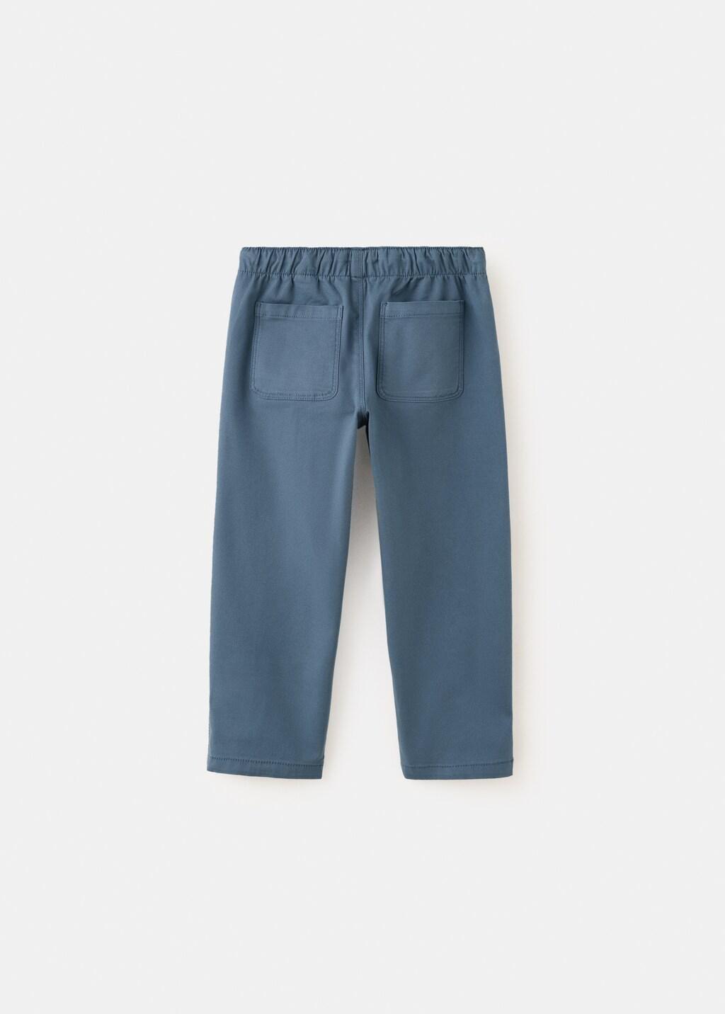 Blue Elastic Waist Cotton Trousers, Baby Boy, Medium Blue, large image number 2