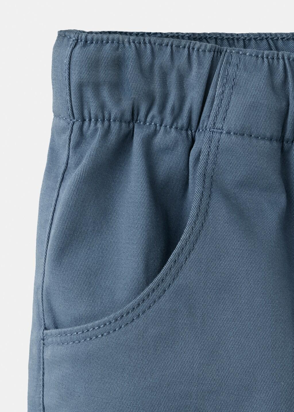 Blue Elastic Waist Cotton Trousers, Baby Boy, Medium Blue, large image number 3