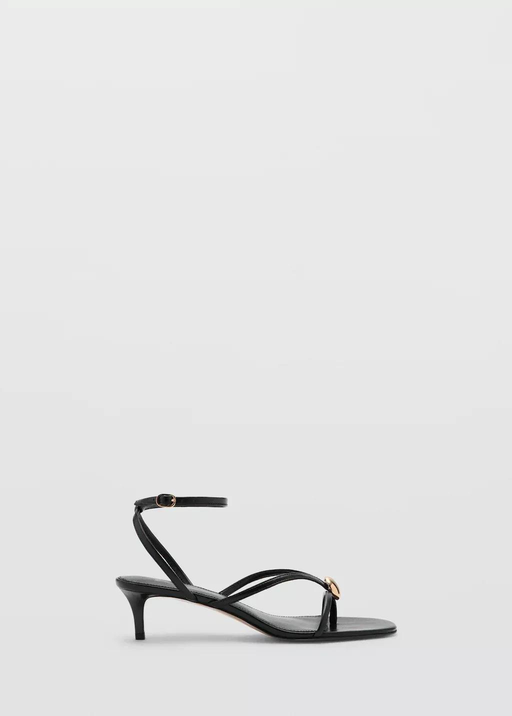 Black Heeled Sandal With Metallic Bead Straps, Black, large image number 3