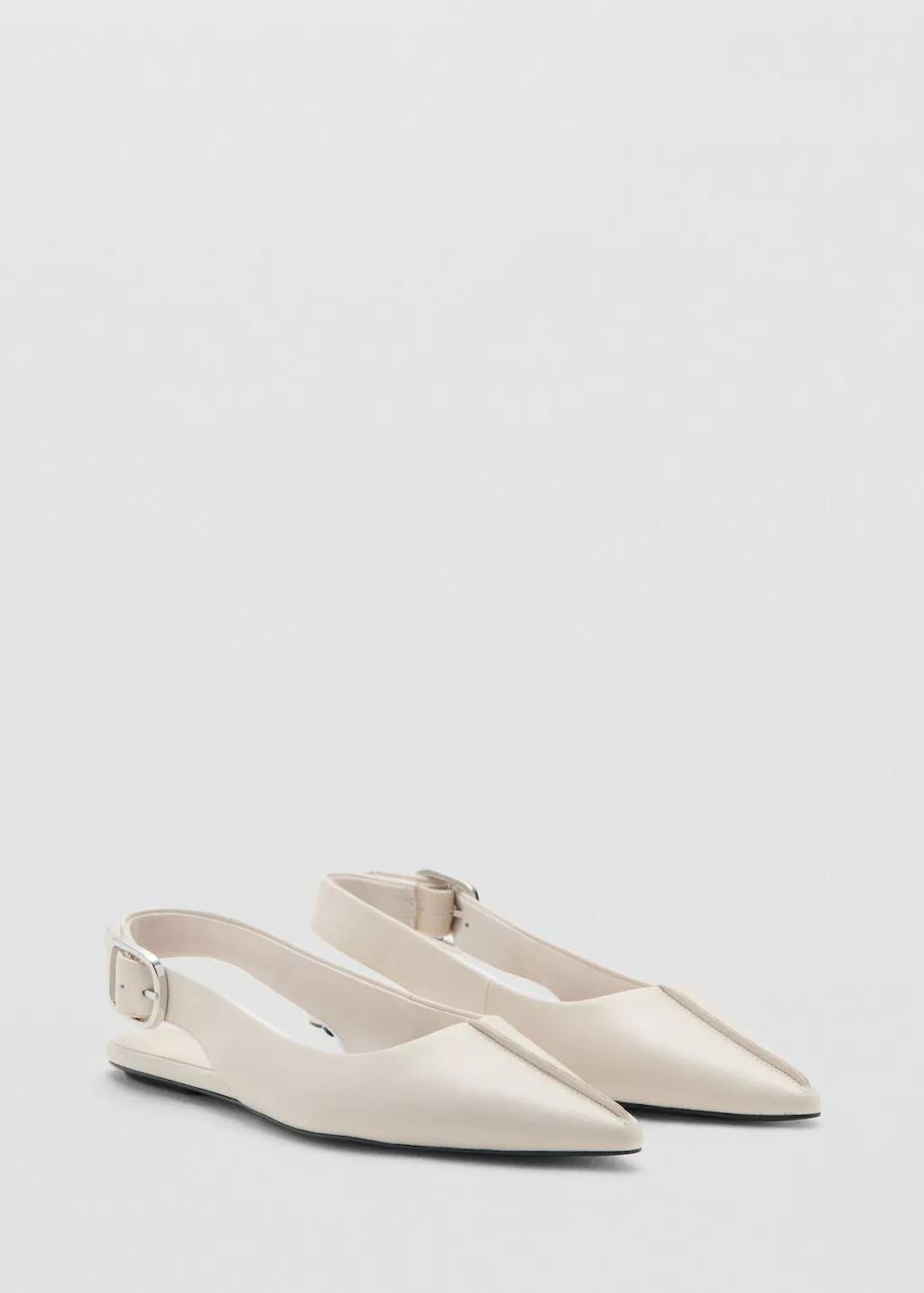 Beige Buckle Flat Shoes, Light Beige, large image number 0