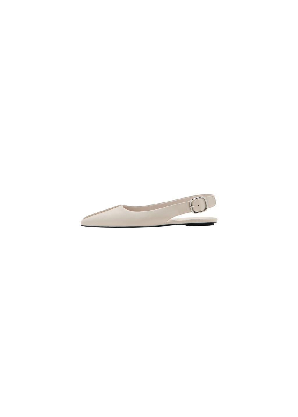 Beige Buckle Flat Shoes, Light Beige, large image number 2