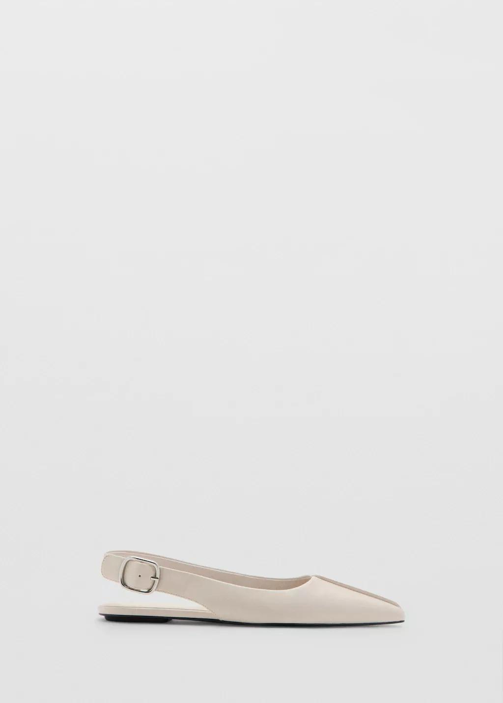 Beige Buckle Flat Shoes, Light Beige, large image number 3