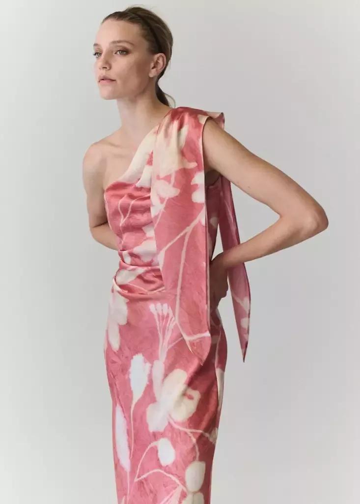Pink Asymmetrical Floral-Print Dress, Pink, large image number 0
