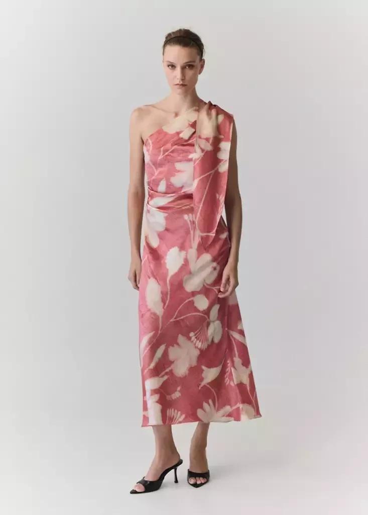 Pink Asymmetrical Floral-Print Dress, Pink, large image number 1
