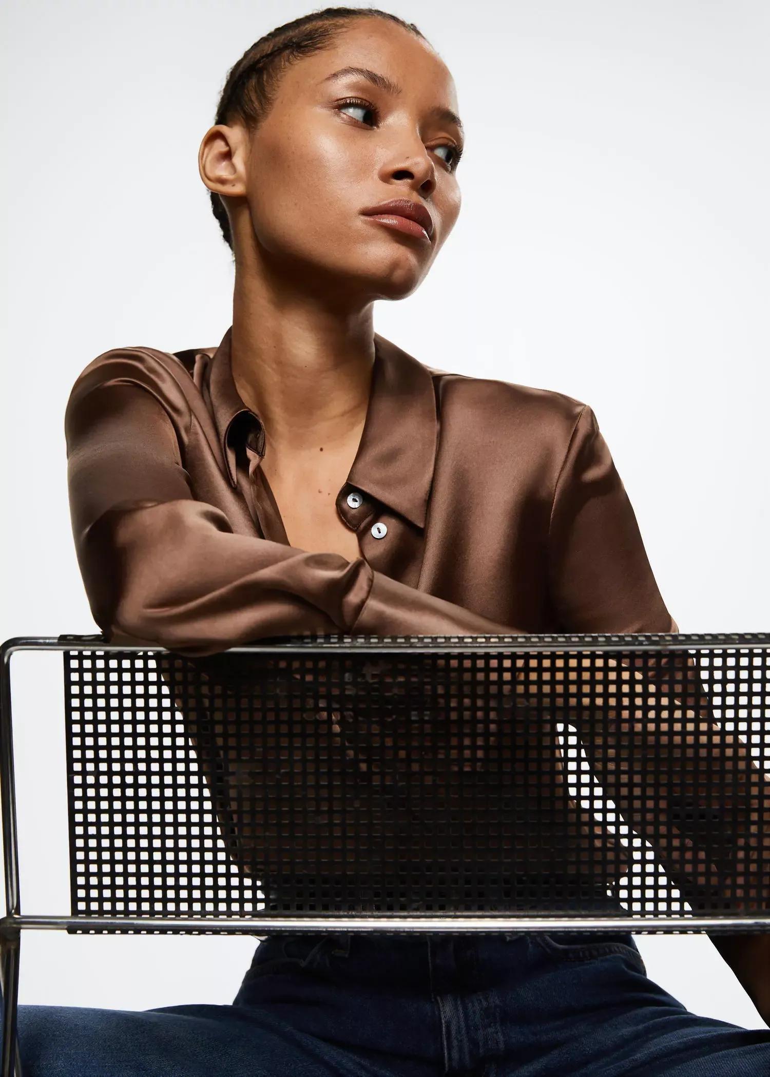 Brown Satin Buttoned Shirt, , large image number 0