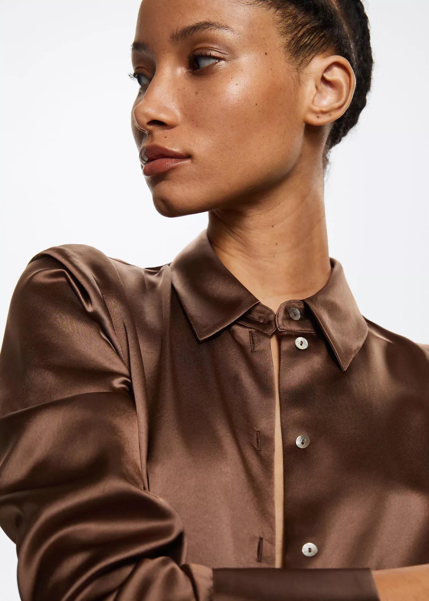 Brown Satin Buttoned Shirt, , large image number 1