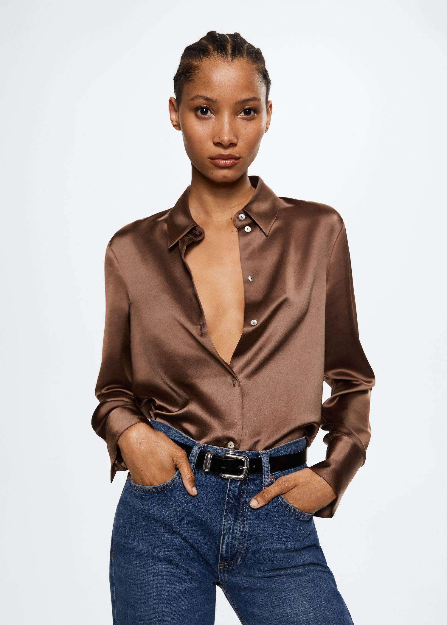 Brown Satin Buttoned Shirt, , large image number 3