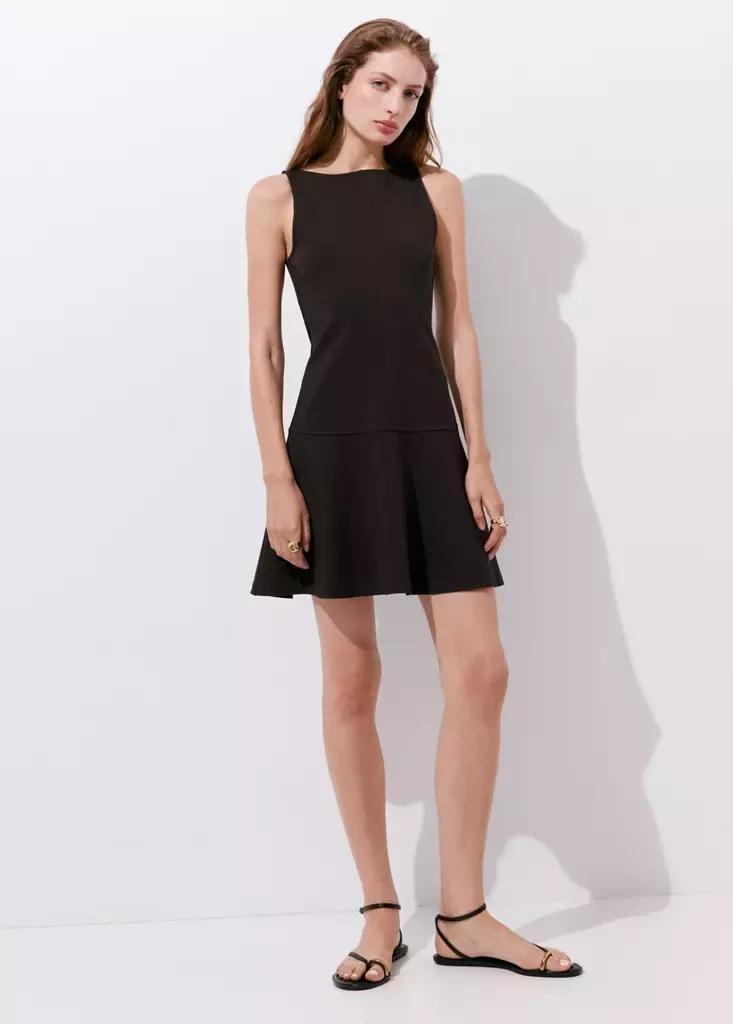 Brown Flared Knit Dress, , medium