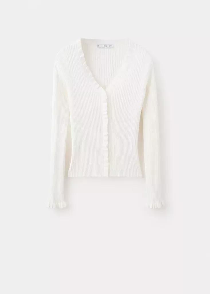 Beige Ribbed Ruffle Cardigan, Light Beige, large image number 4