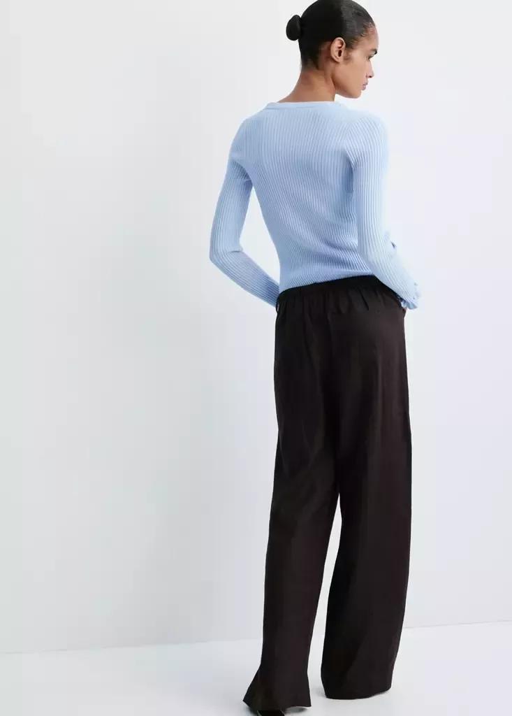 Blue Ribbed Ruffle Cardigan, Light-Pastel Blue, large image number 1
