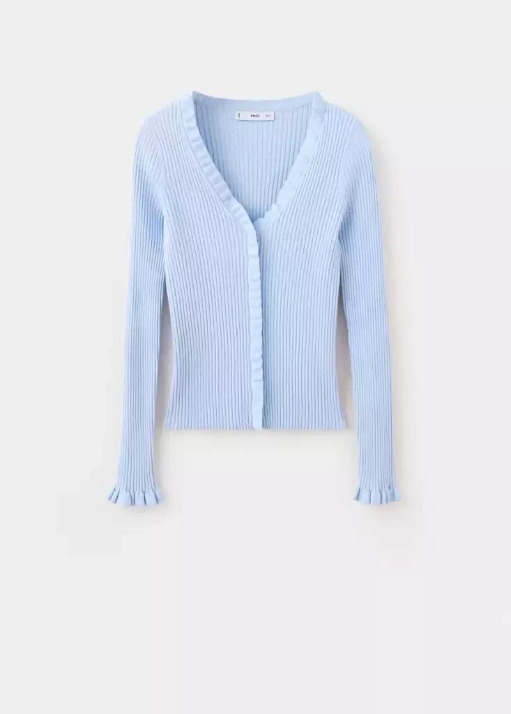 Blue Ribbed Ruffle Cardigan, Light-Pastel Blue, medium