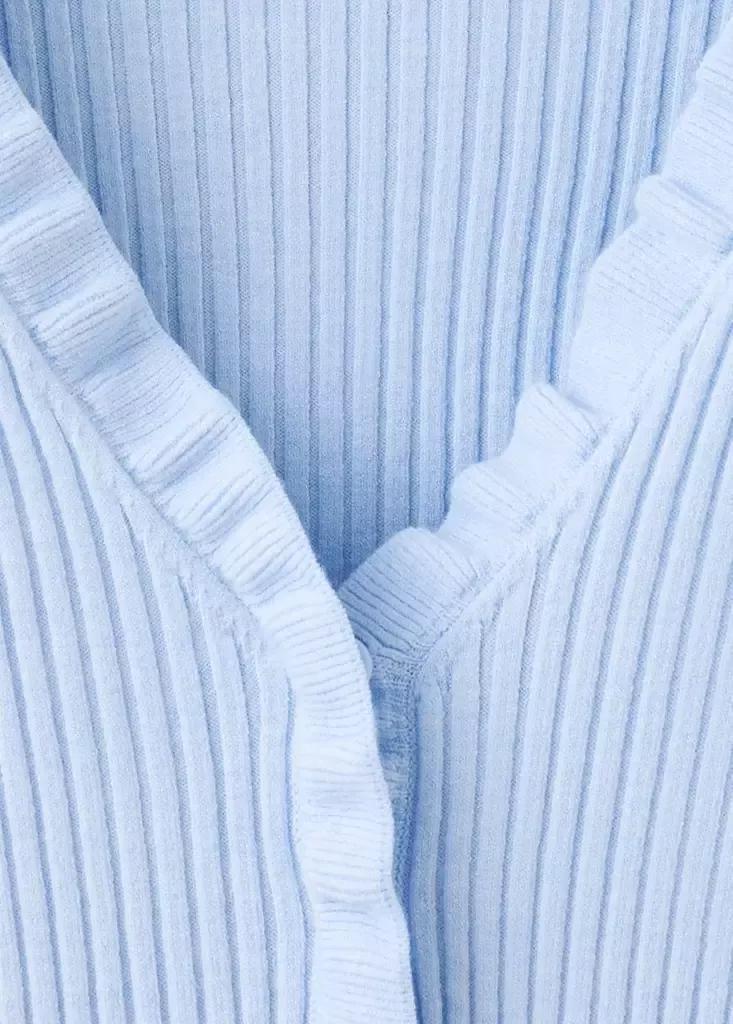 Blue Ribbed Ruffle Cardigan, Light-Pastel Blue, large image number 3