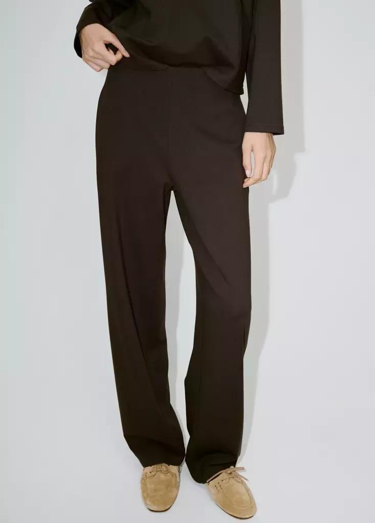 Brown Fine-Knit Straight-Fit Trousers, Brown, large image number 0