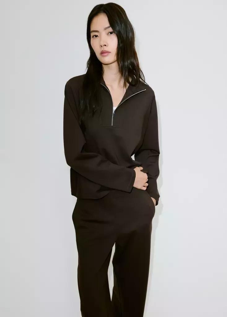Brown Fine-Knit Straight-Fit Trousers, Brown, large image number 3
