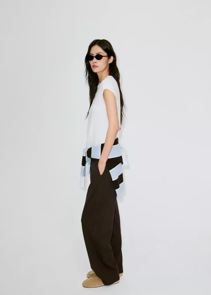 Brown Fine-Knit Straight-Fit Trousers, Brown, large image number 4