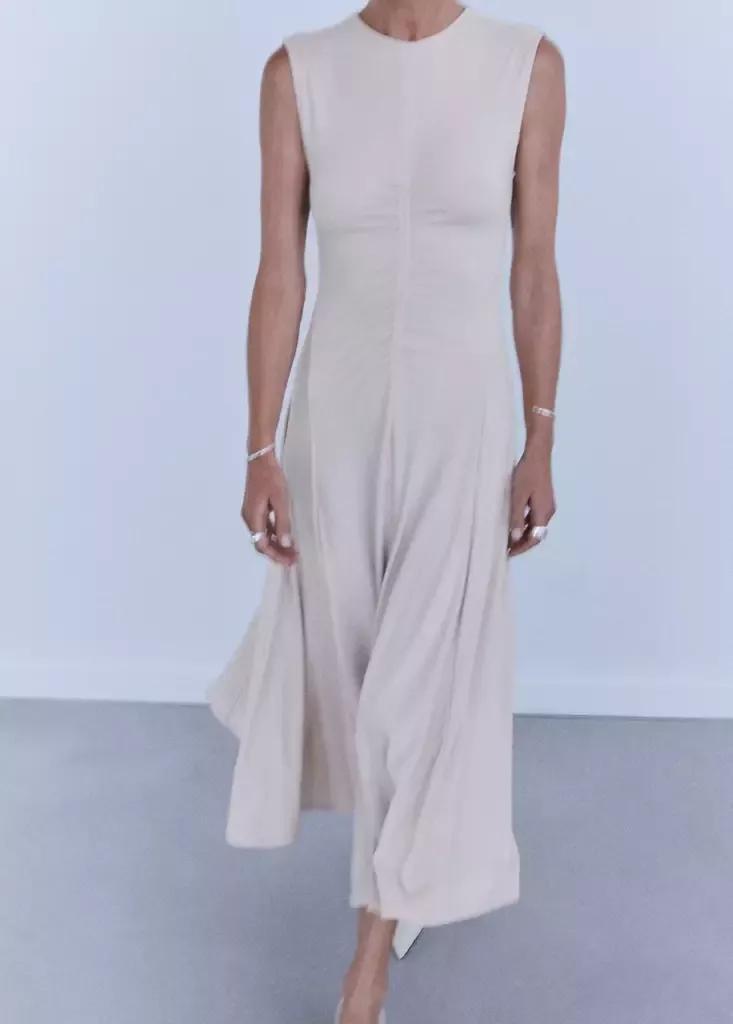 LT PASTEL BROWN Fine-knit ruched dress, , medium