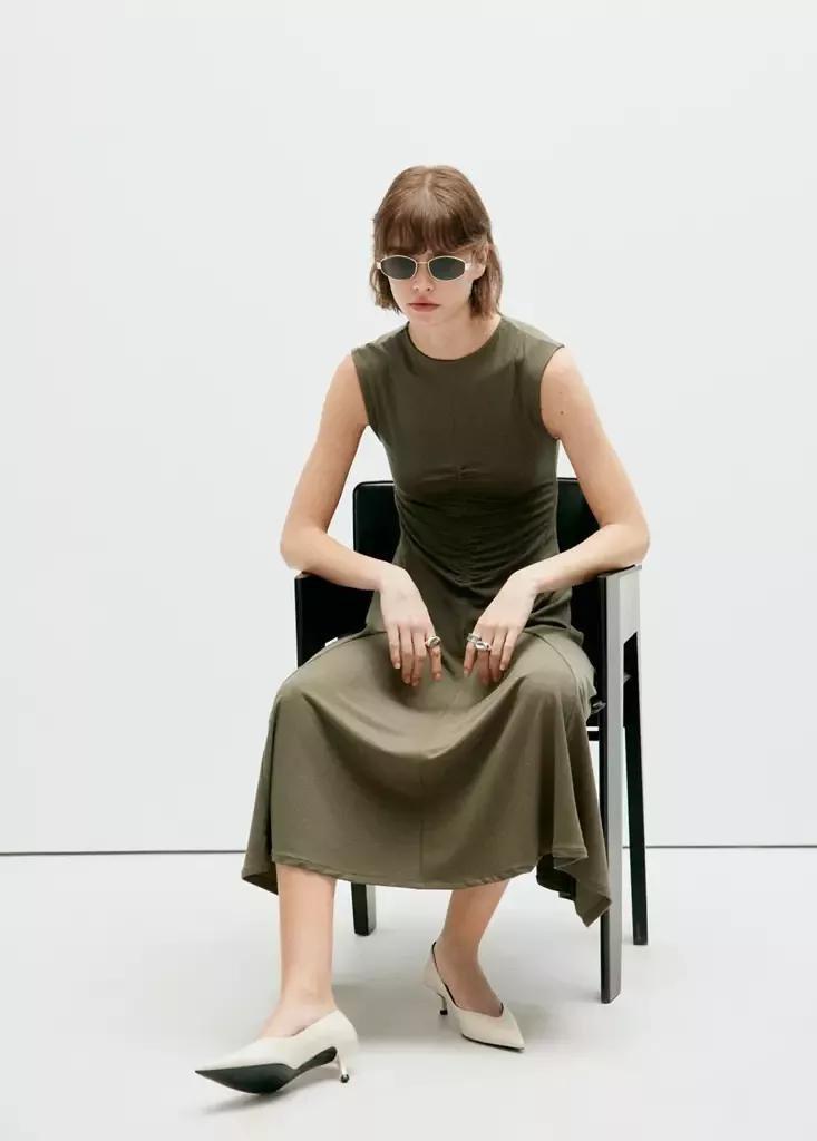 BEIGE - KHAKI Fine-knit ruched dress, Beige - Khaki, large image number 1