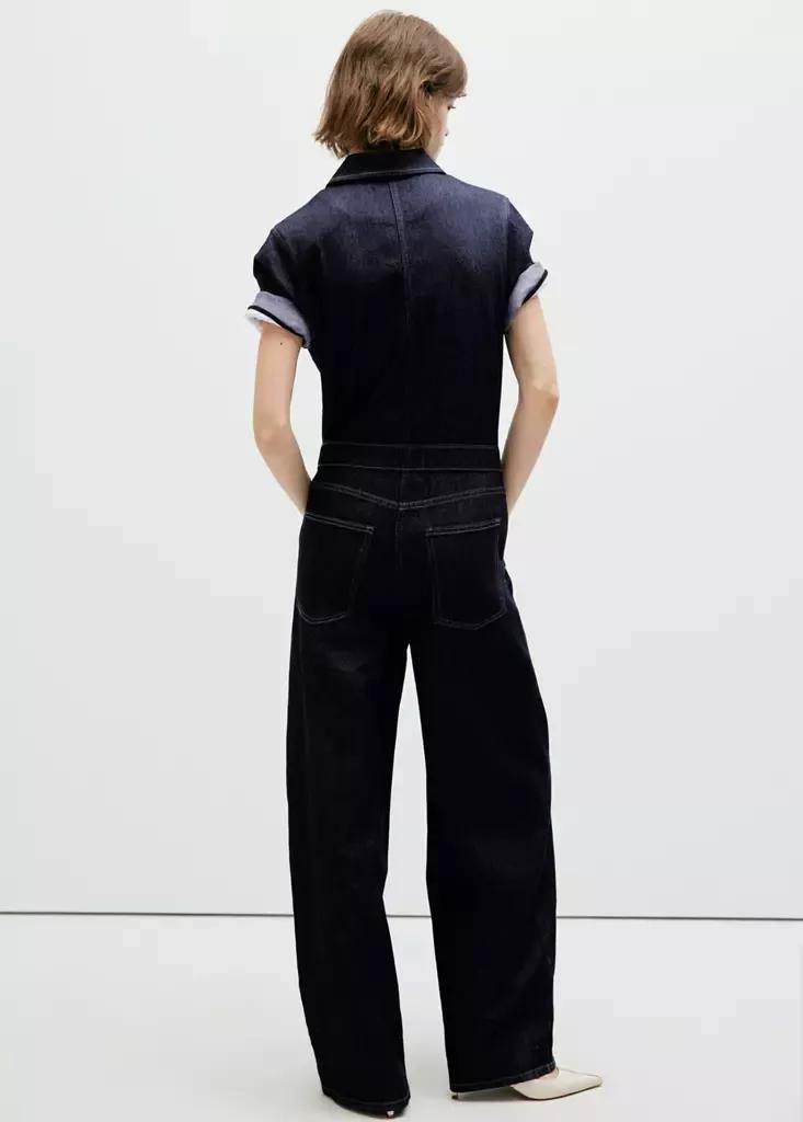 Blue Short-Sleeved Denim Jumpsuit, Open Blue, medium