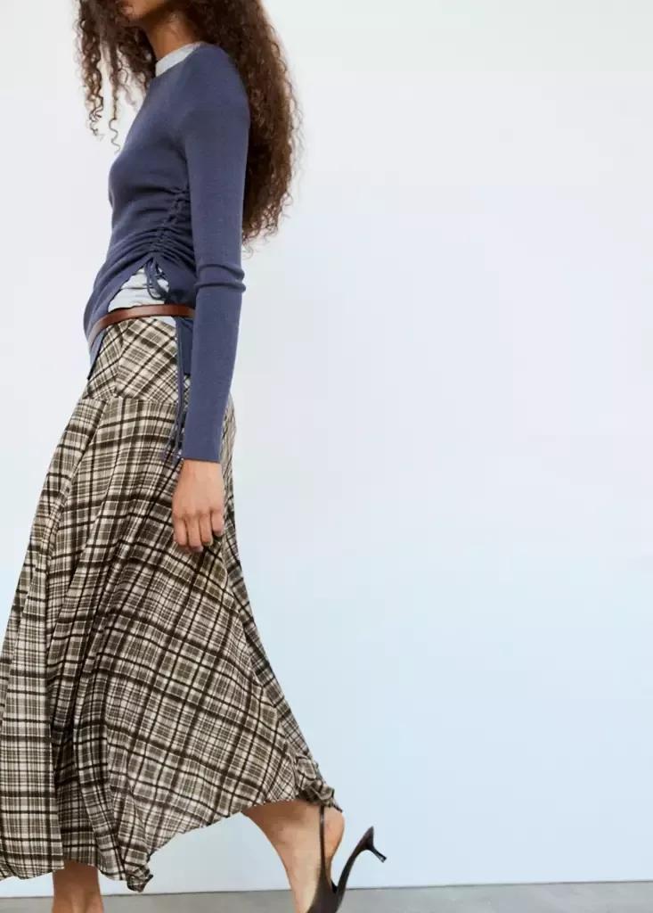 BROWN Checked asymmetric skirt, Brown, large image number 0