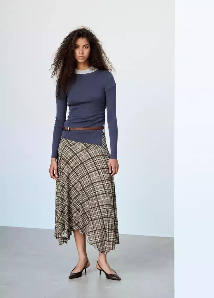 BROWN Checked asymmetric skirt, Brown, large image number 1
