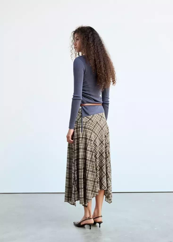 BROWN Checked asymmetric skirt, Brown, large image number 2