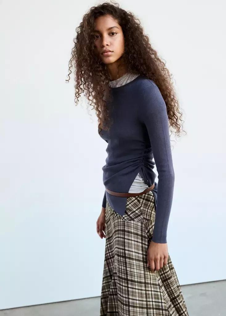 BROWN Checked asymmetric skirt, Brown, large image number 3
