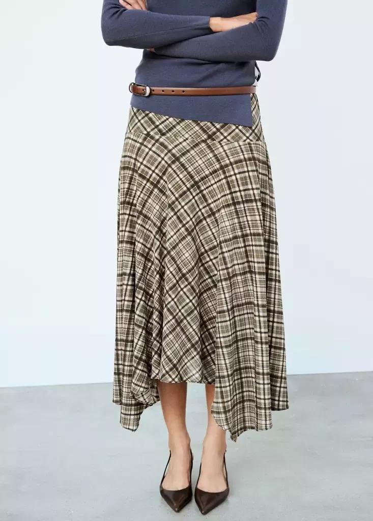 BROWN Checked asymmetric skirt, Brown, large image number 4