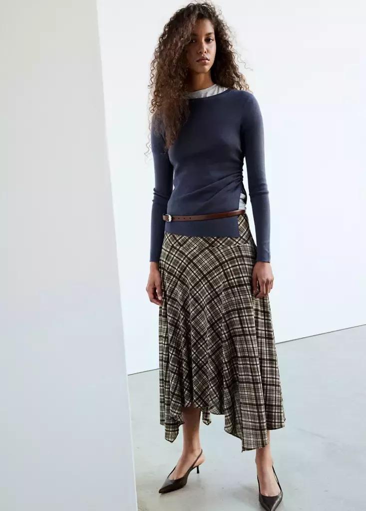 BROWN Checked asymmetric skirt, Brown, large image number 5