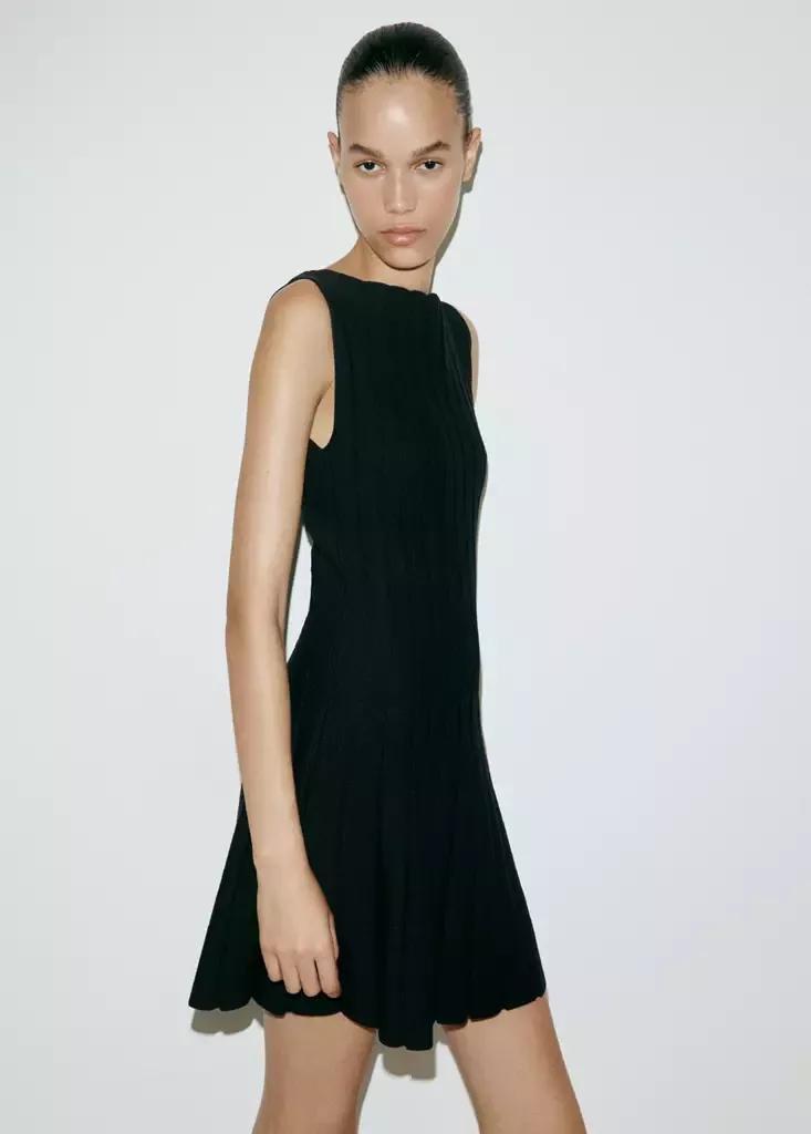 Black Ribbed Knit Dress, , large image number 1