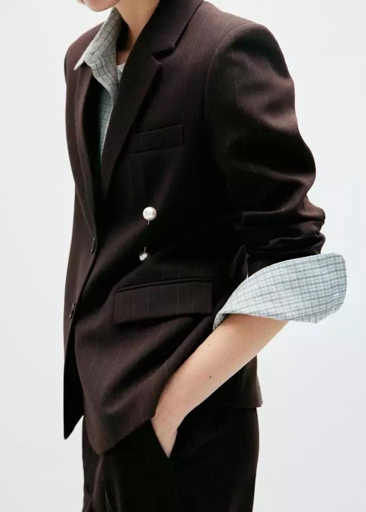 Brown Straight-Fit Suit Blazer, Brown, medium