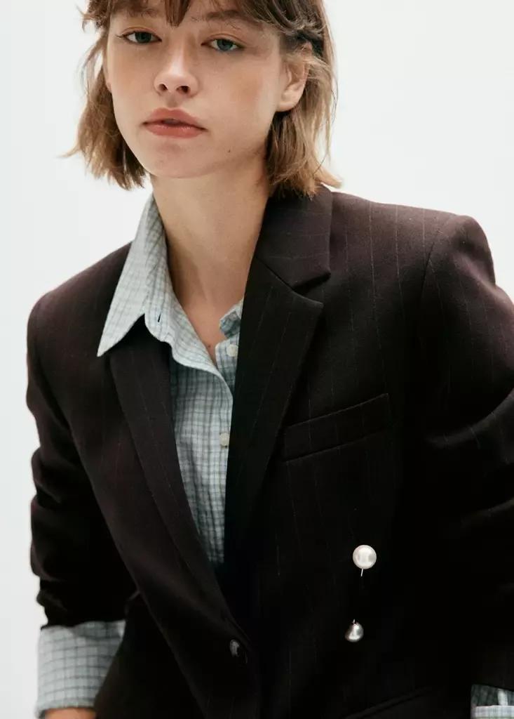 Brown Straight-Fit Suit Blazer, Brown, medium