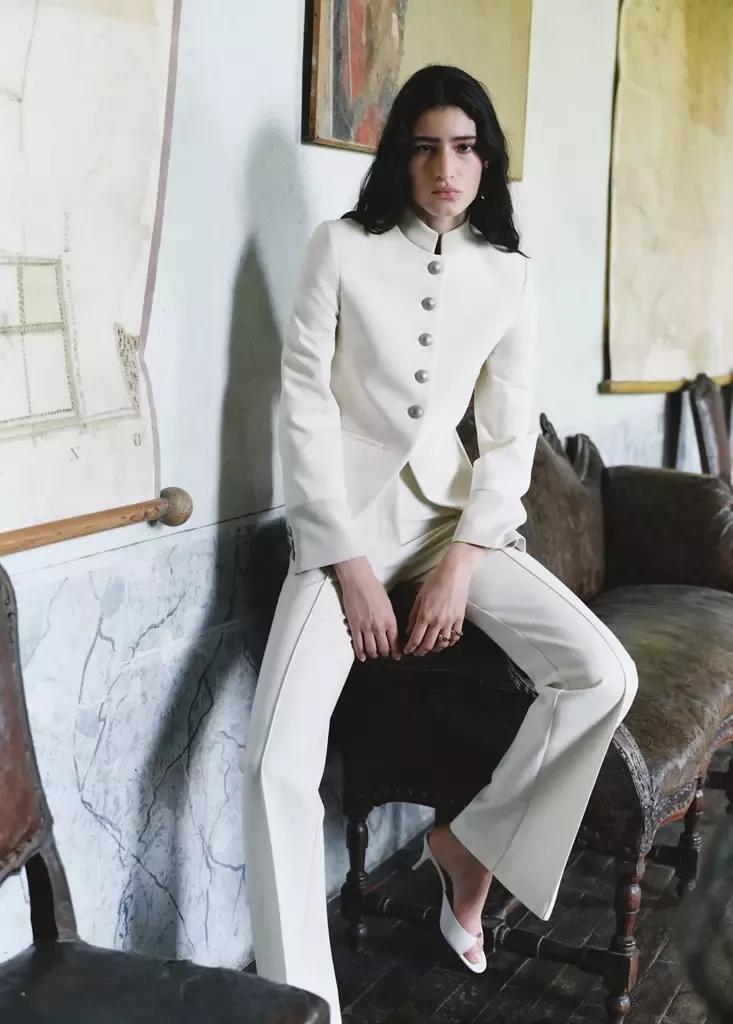 Cream Flared Trousers With Seams, Natural White, medium