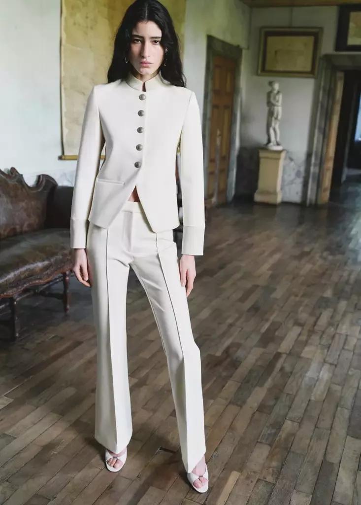 Cream Flared Trousers With Seams, Natural White, medium