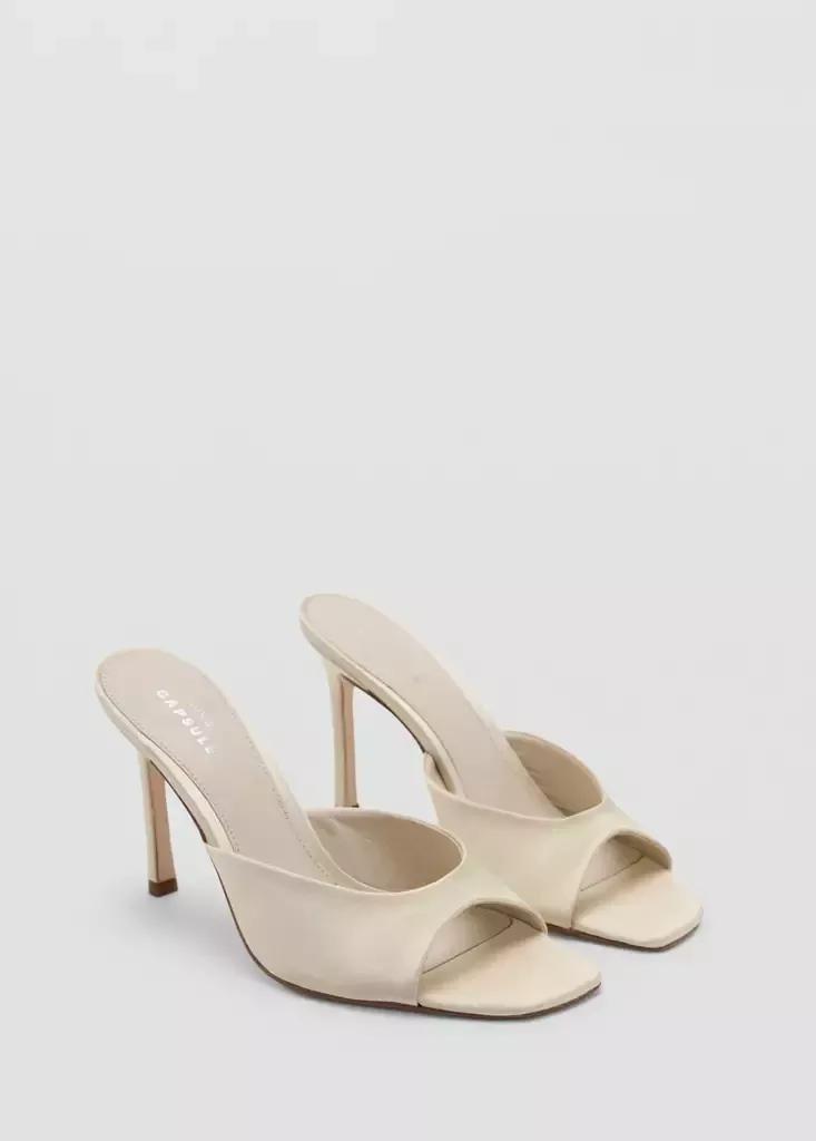 Yellow Satin Stiletto Heel Sandals, Yellow, large image number 1