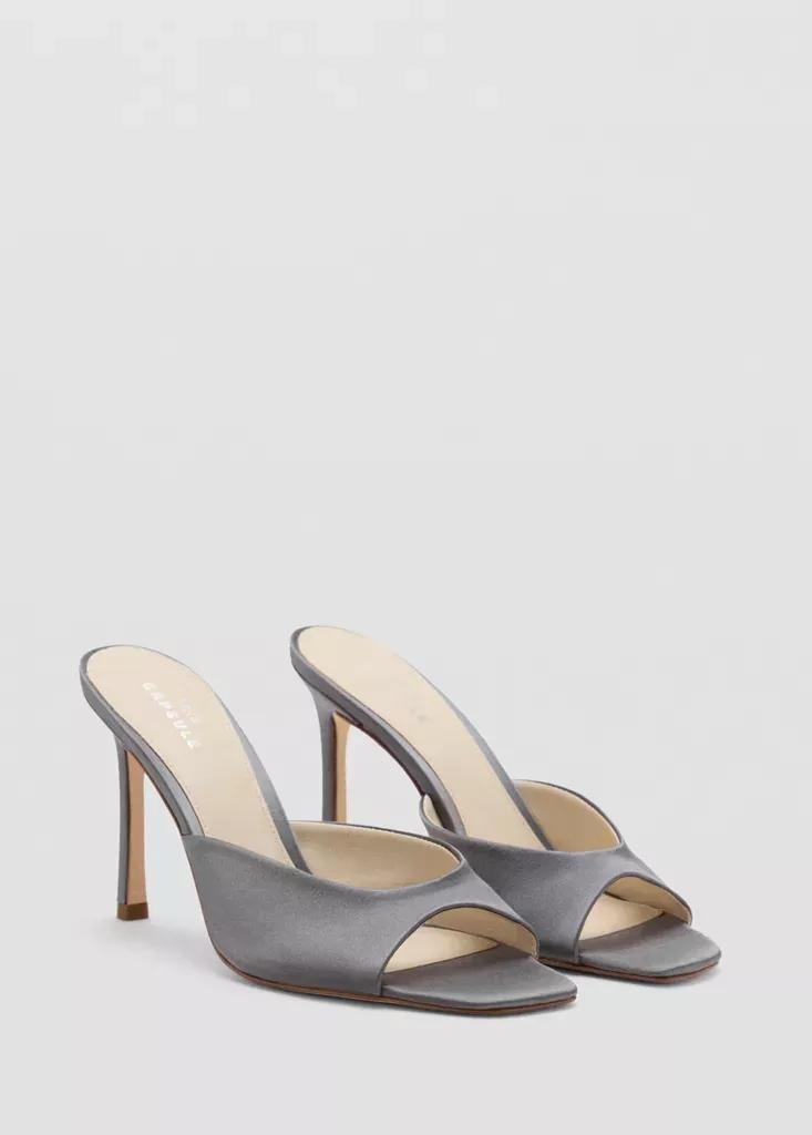 Grey Satin Stiletto Heel Sandals, Grey, large image number 1
