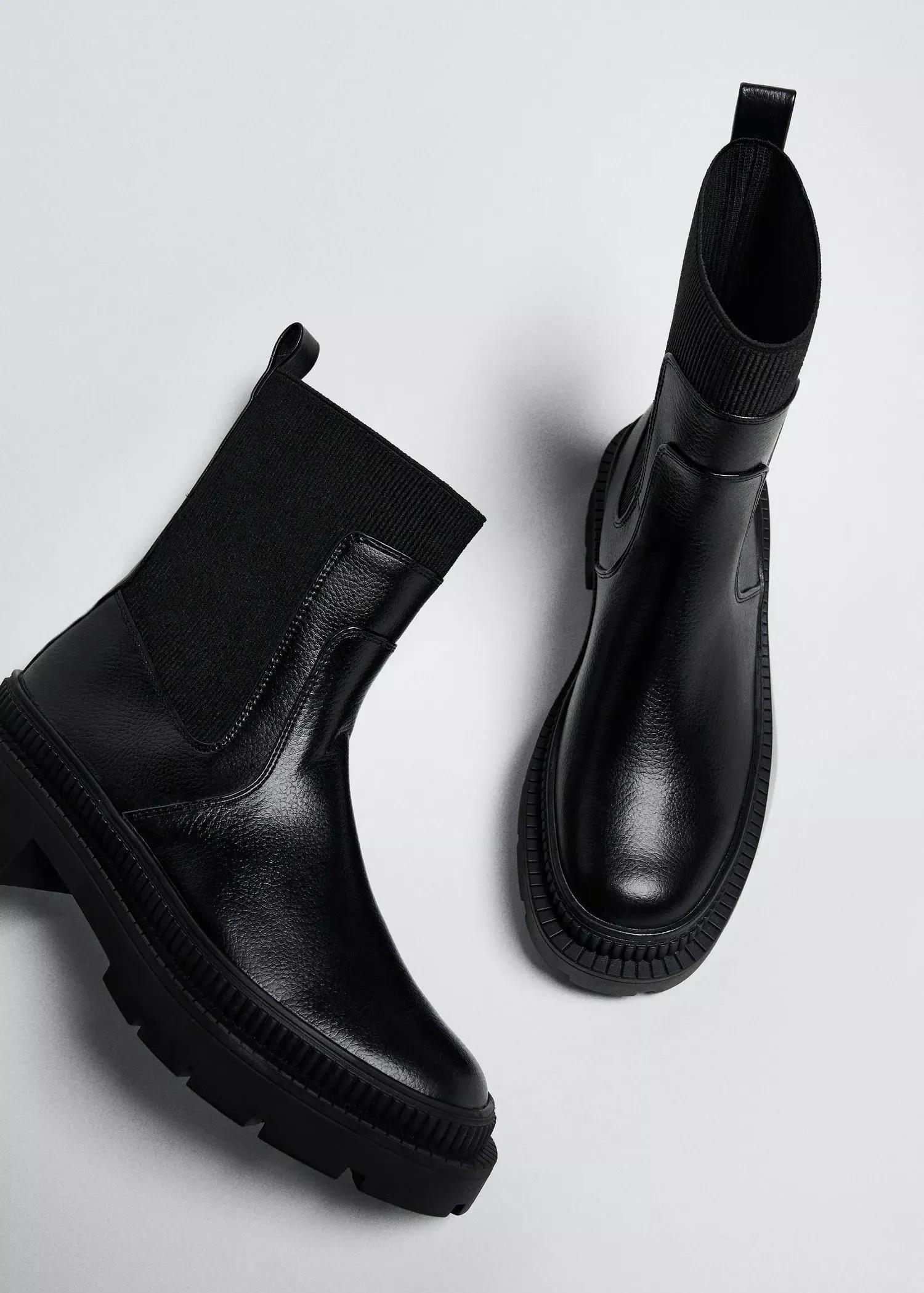 Black Track Sole Contrast Ankle Boots, , large image number 1