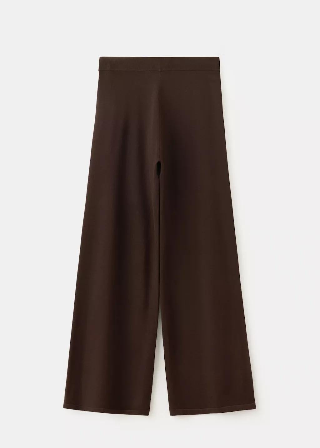 Brown Fine-Knit Wide Leg Trousers, Dark Brown, medium
