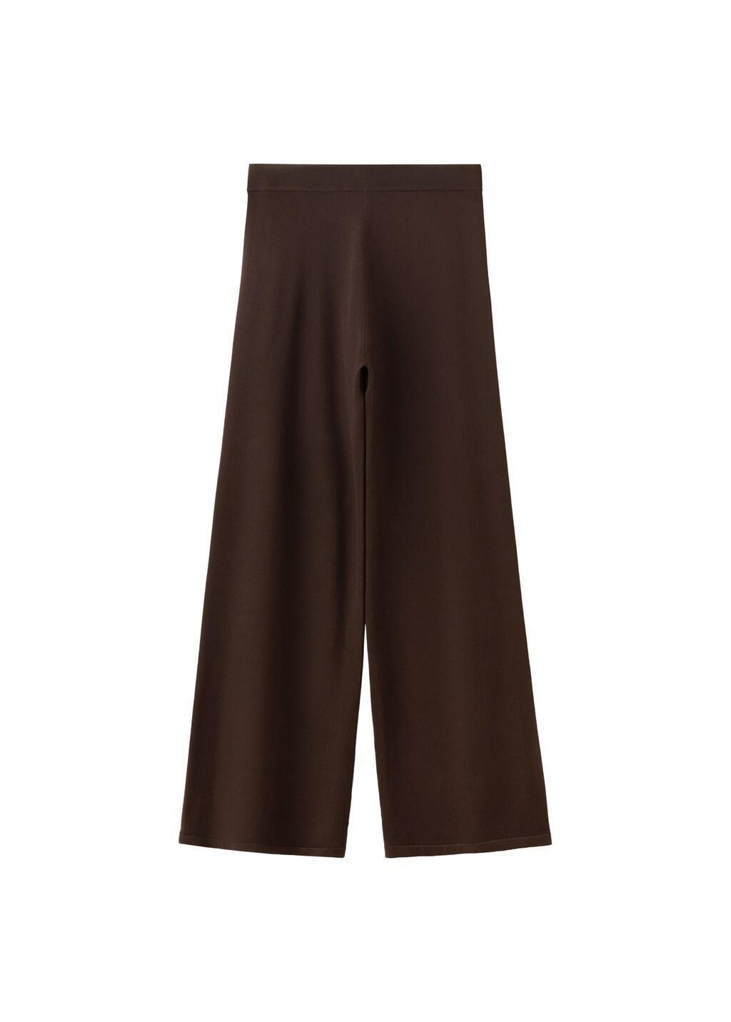 Brown Fine-Knit Wide Leg Trousers, Dark Brown, large image number 3