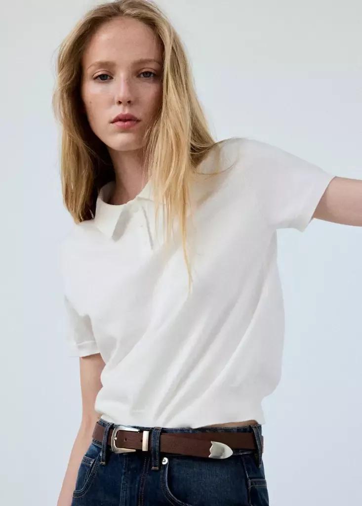 White Cotton Polo Sweater, , large image number 1
