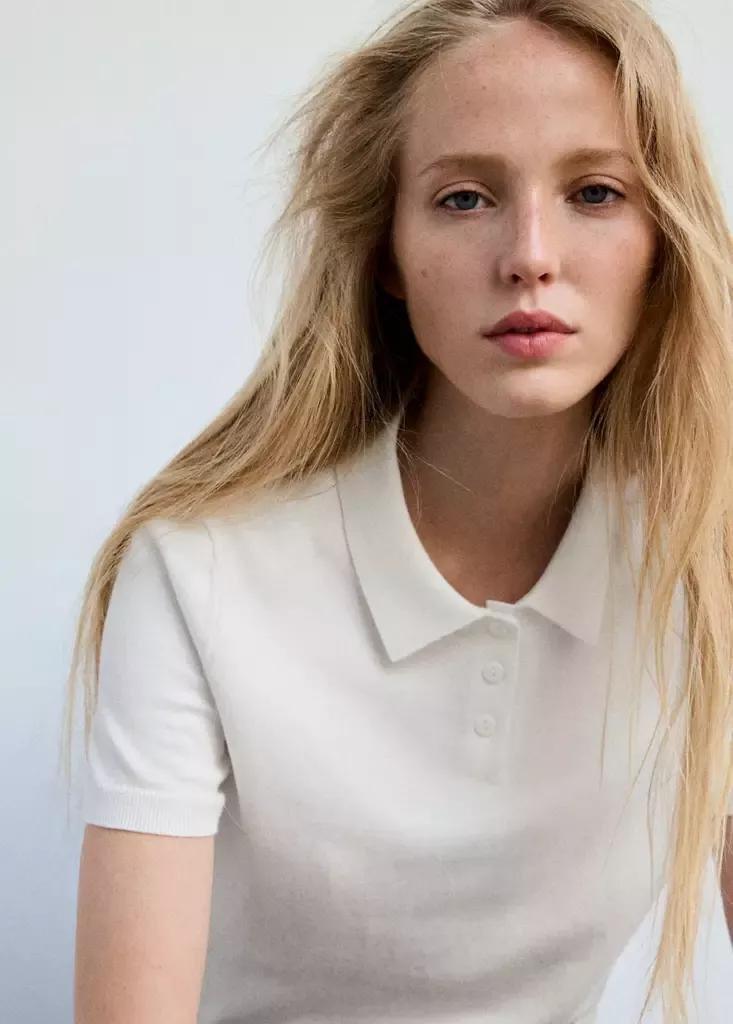 White Cotton Polo Sweater, , large image number 3