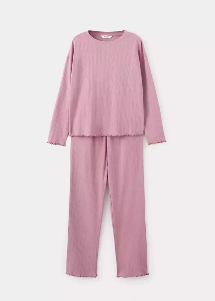 Pink Long Ribbed Pyjama, Pink, large image number 0
