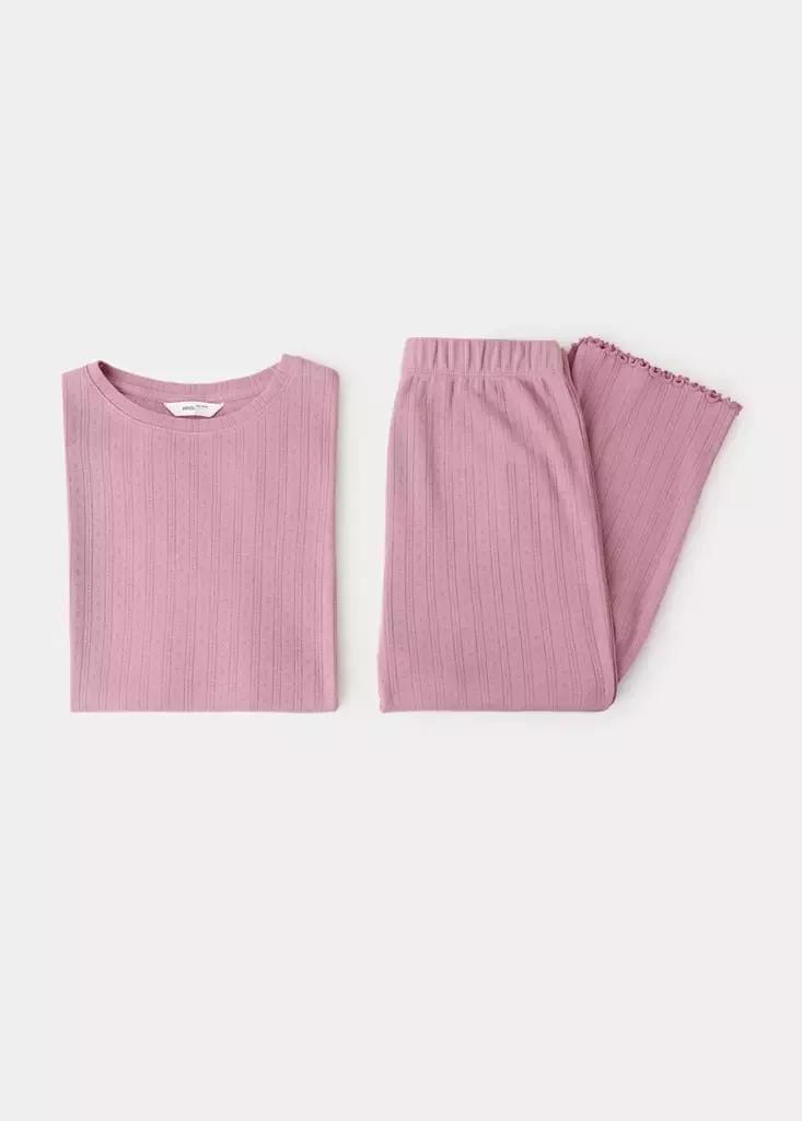 Pink Long Ribbed Pyjama, Pink, large image number 3