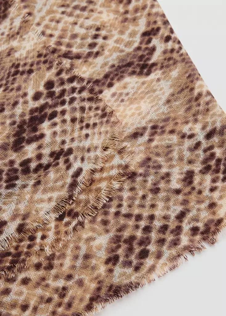 Brown Printed Scarf With Frayed Finishes, , medium