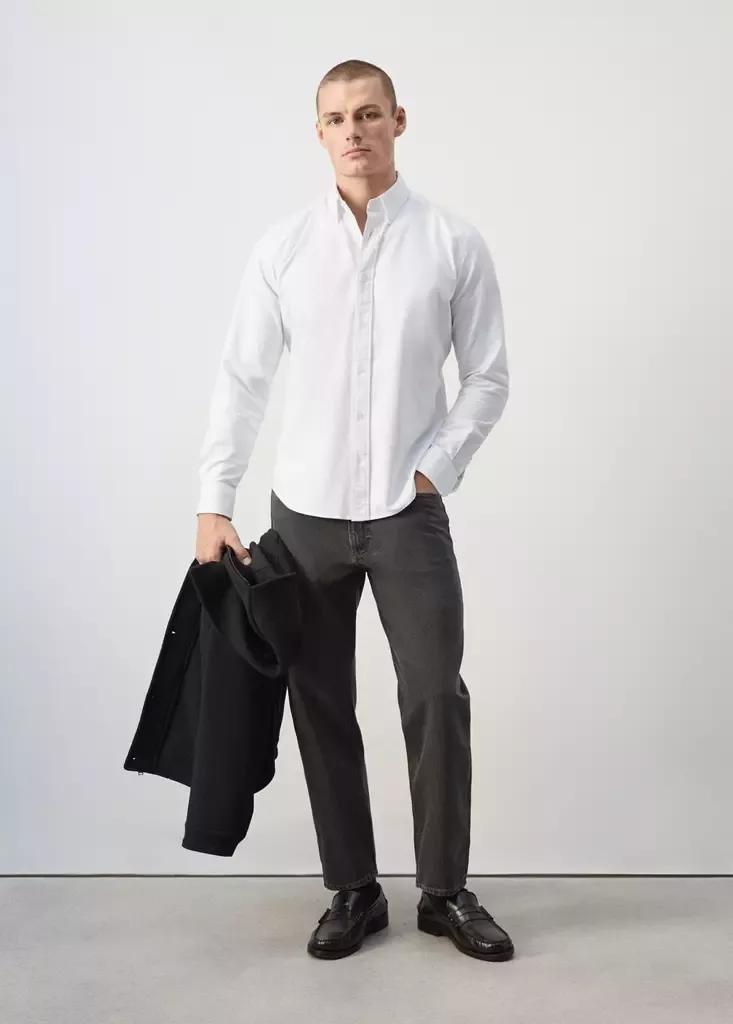 White 100% Cotton Oxford Shirt, White, large image number 0