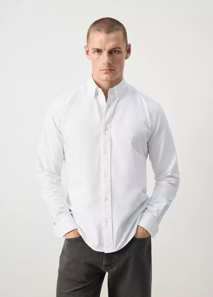 White 100% Cotton Oxford Shirt, White, large image number 1